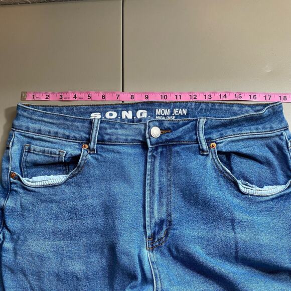 Song Womens 16 Mom Jean Medium Wash High Rise Denim Blue Straight Whiskering - Picture 4 of 7